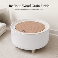 Japanese Style Tall Plastic Trash Can with Wood Grain Finish for Living Room Bedroom Desktop