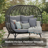 Woven Design Wicker Oval-Shaped Chair Waterproof Freestanding Oval-Shaped Lounger Outdoor Furniture Weather-Resistant for Children, Homeowners, Book Lovers, Garden, Patio, Balcony, Backyard