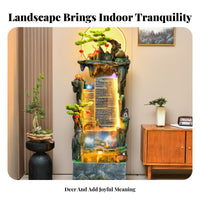 Wealth Attracting Design Rockery Water Fountain Humidifier Function Floor Standing Waterfall Fountain New Chinese Design Rockery Landscape Ornament Quiet Pump for Tea Ceremony Enthusiasts, Business Owners, Living Room, Office, Entrance Hall, Restaurant