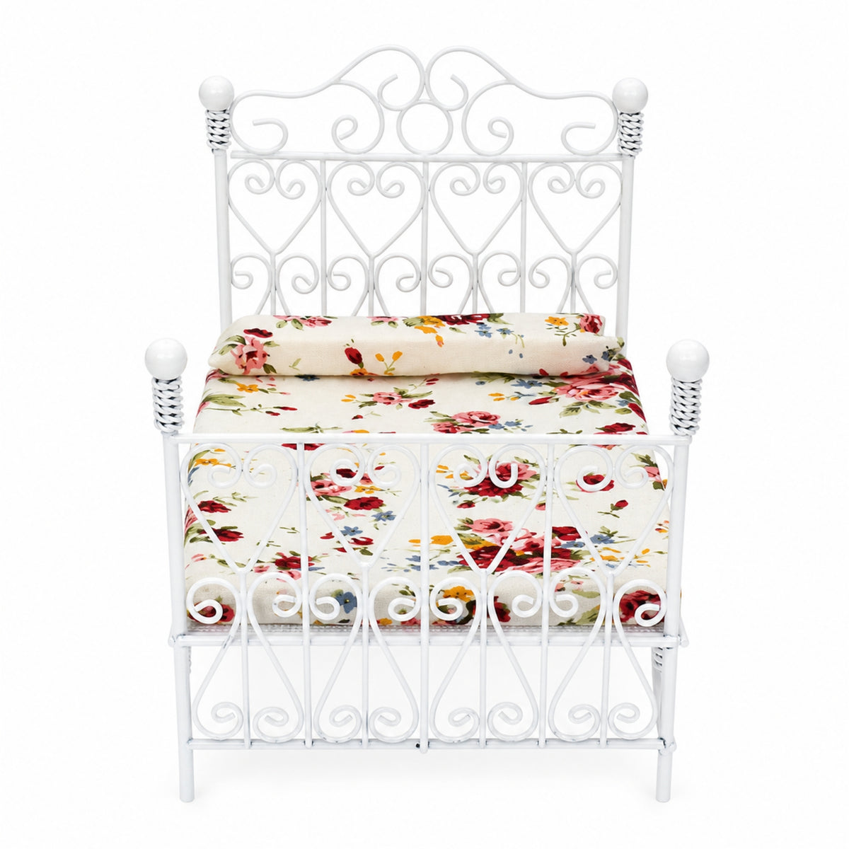 Dollhouse Double Bed Textile Miniature Bed with Mattress Striped Dollhouse Bedding for Collectors