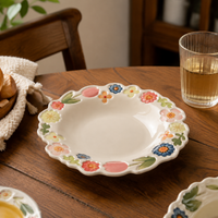 Classic Modern Curry Plate, Pasta Plate, Small Bowl, Ceramic, Floral Pattern, Microwave Safe