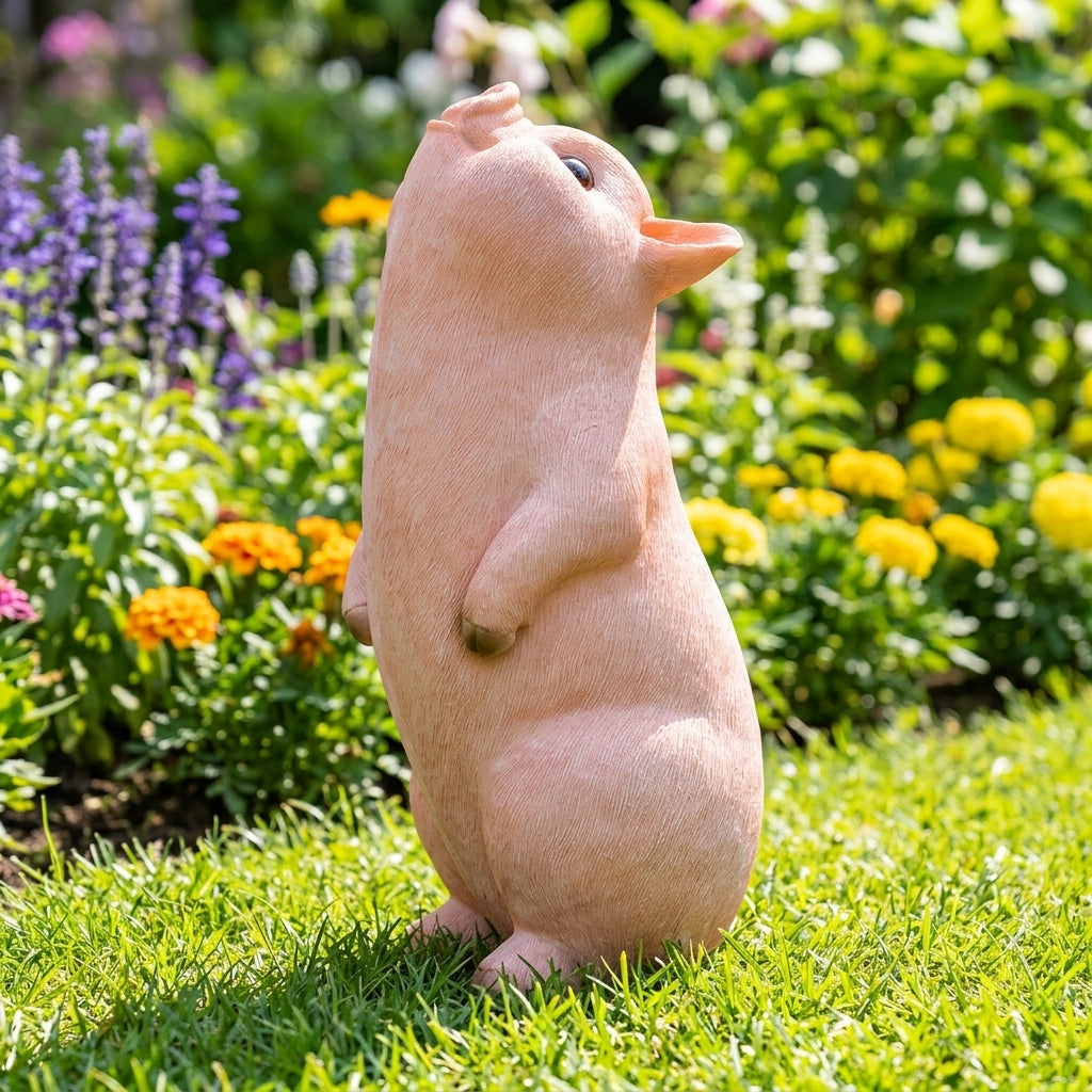 Turning Pig Statue, Large Matte Resin Outdoor Figurine, Backyard Courtyard Decor, Garden Ornament
