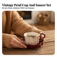 Niche Gift Heart Handle Mug with Puffy Saucer Microwave Safe Ceramic Latte Art Cup Set Easy to Clean for Mothers, Women, Cafe, Kitchen, Home