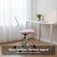 Height Adjustable Armless Transparent rotate Chair Space Saving Transparent Caster Chair Minimalist aesthetic Office Furniture Rolling Casters for Apartment Dwellers, Home Workers, Students, Small Spaces, Vanity Area, Study Room, Bedroom
