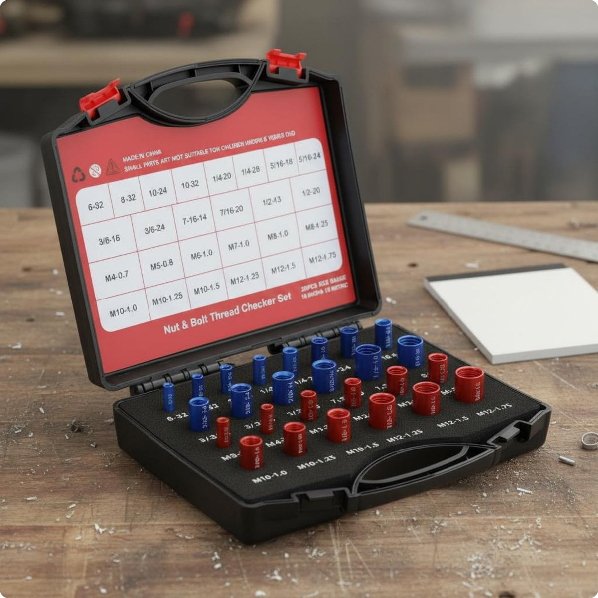 26 Pieces Nut and Bolt Checker Portable Case Fastener Thread Checker Compact Design SAE Metric Thread Gauge