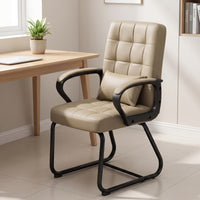 High Back Sled Base Chair Comfortable Tufted Office Chair Sturdy Furniture Low-Maintenance for Students, Study Corner