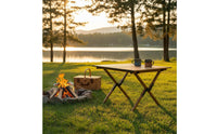 Foldable Roll-up Camping Table Lightweight Wood Grain Folding Table Sturdy Stable for Campers, Vendors, Market Stall