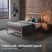 Metal Slat Bed Sturdy Construction Metal Slat Bed Frame Heavy Duty Wrought Iron Bedstead for Homeowners, Rental Property, Dorm Room, Apartment
