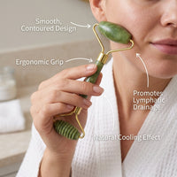 green stone Facial Massage Set with two Head Roller, Zinc Alloy Body Sculpting Tool, Guasha Beauty treatment for Neck