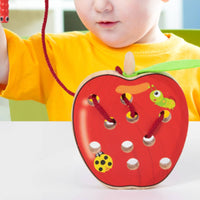 Wooden Apple Threading Toy Sensory Wooden Threading Apple Screennon-Screen Smooth for Toddlers, Quiet Play, Travel