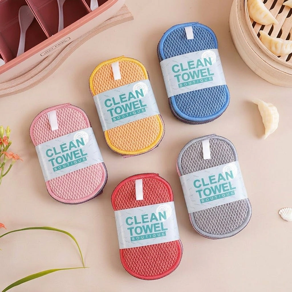 Microfibre Dual Washing Up Sponge and Dish Cloths, 4-Pack Double-Sided Grain Texture Sponges for Dishes, 17cm X 10cm Assorted Colors