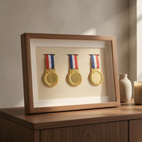 Clear Protective Cover Panel Tabletop Medal Frame textileLined Wooden Medal Display Frame