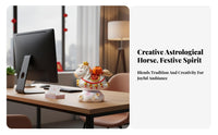 Ideal Gift Chinese Astrological Horse Statue Cute Cartoon Design Horse Statue Detailed Craftsmanship for Office Workers, Car Dashboard