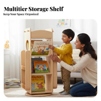 360-Degree Rotation Rotating Book Shelf Solid Wood Construction Revolving Book Shelf Space-Saving Design Bookshelf Large Capacity for Children, Students, Playroom, Living Room, Small Areas, Apartment