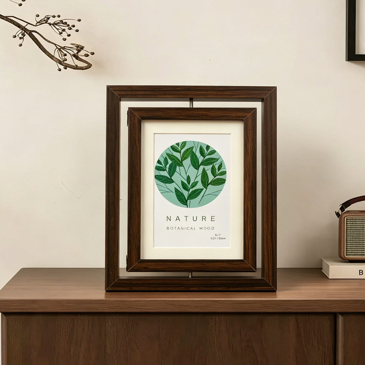 Wooden Double-Sided Transparent Rotating Photo Frame Tabletop 7 Inch for Children Couples ID Photos