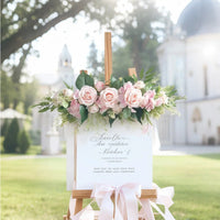 60cm Flower Strip with Green Leaves Decorative Artificial Rose Garland Flexible Artificial Floral Swag Portable for Brides, Mirrors