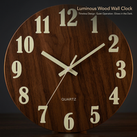 Luminous Wall Clock, 12 Inch Wooden, Silent Sweep, Easy to Read Numbers, Battery Operated, Modern Home Decor