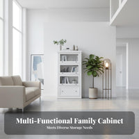 timeless design Freestanding Display Hutch Glass Doors Freestanding Hutch Minimalist Design bookshelf Multi-Level Shelving for Book Lovers, Collectors, Office Workers, Living Room, Study, Bedroom