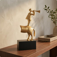 Boy Playing Trumpet Sculpture Modern Abstract Metal Sculpture Smooth Ornamental Statue for Bedroom