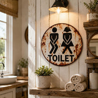 Round Metal Wall Plaque Decorative Lavatory Toilet Simple to Hang to Hang Restroom Plaque