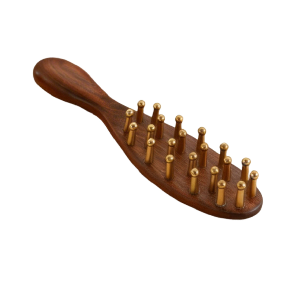 Polished Brass Massage Comb Natural Wooden Comb with Brass Teeth Long-Lasting Wooden Scalp Massager Soothing