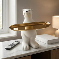 Matte White Arctic Bear Figurine Tray Small Item Holder Bear Figurine Tray Decorative
