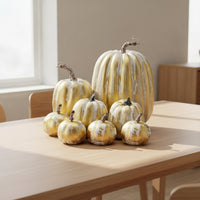 8 Pieces Assorted Artificial Pumpkins Decorative Artificial Pumpkins with Molded Decorations for Crafters