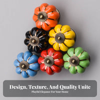 Ceramic Pumpkin Knob Colorful Options Single Hole Drawer Handle Easy to Install Single Hole Furniture Knob for Kids, Children's Room, Dresser