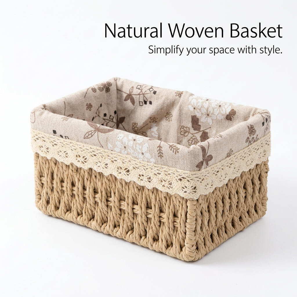 Paper Rope Storage Baskets with Lids, Woven Bins for Desk Organization, Desktop Storage Box Set, Makeup Organizers Paper Rope Baskets, Organizer Bins