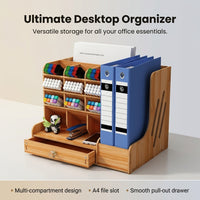 Desk Storage with Pen Holder, File for A4 Documents and Books, Multi-Compartment Desktop Organiser for Home Office Accessories