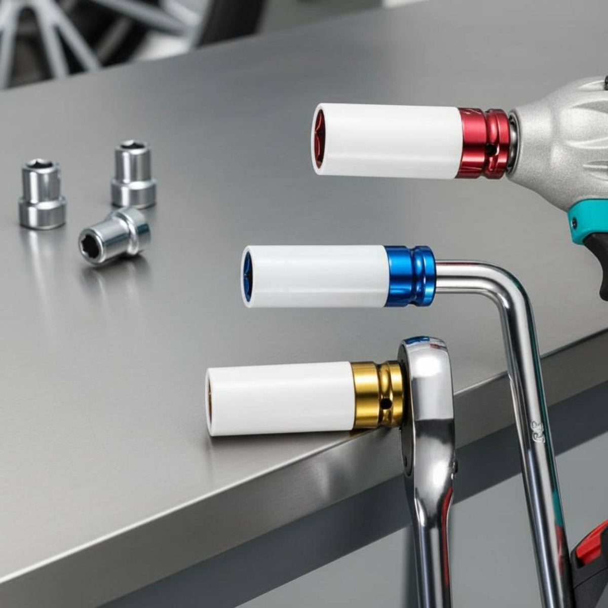 6 Pieces Color Coded Wheel Socket Set High Turning Power Non-Marring Lug Nut Socket Set Alloy Steel Vanadium Steel for DIYers
