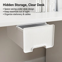 Desk Organiser Drawer, Under Desk Storage Drawer 18L, No Drill Slide Out Under Desk Storage for Office Supplies, Cables & USB Sticks, Nordic White