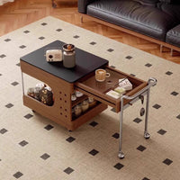 Movable Extendable Coffee Table Vintage Design Mobile Tea Trolley Multi-Functional Expandable Bar Trolley Space Saving for Living Room, Small Areas