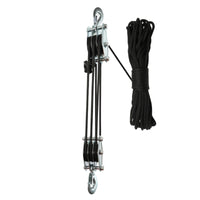 Self-Locking Rope Pulley Hoist Compact Pulley Hoist with Hooks Manual Block and Tackle System Labor-Saving for DIYers, Mechanics, Workshops, Garages, Warehouses