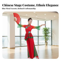 Chinese Folk Dance in Fit Embroidered Design Chinese Folk Dance Costume Performance Wear Gradient Color Sleeves