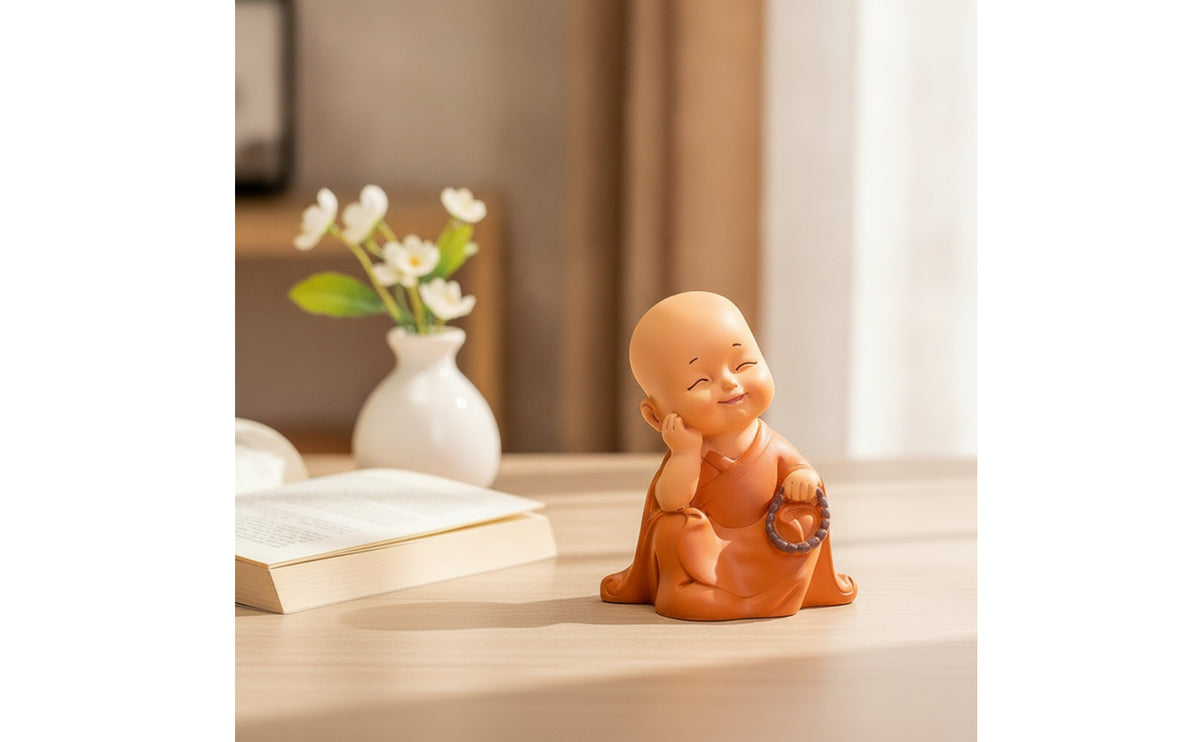 Zen Baby Monk Figurine Cute Little Monk Statue Miniature Ornament Decorative for Desk, Home, Office, Tea Tray
