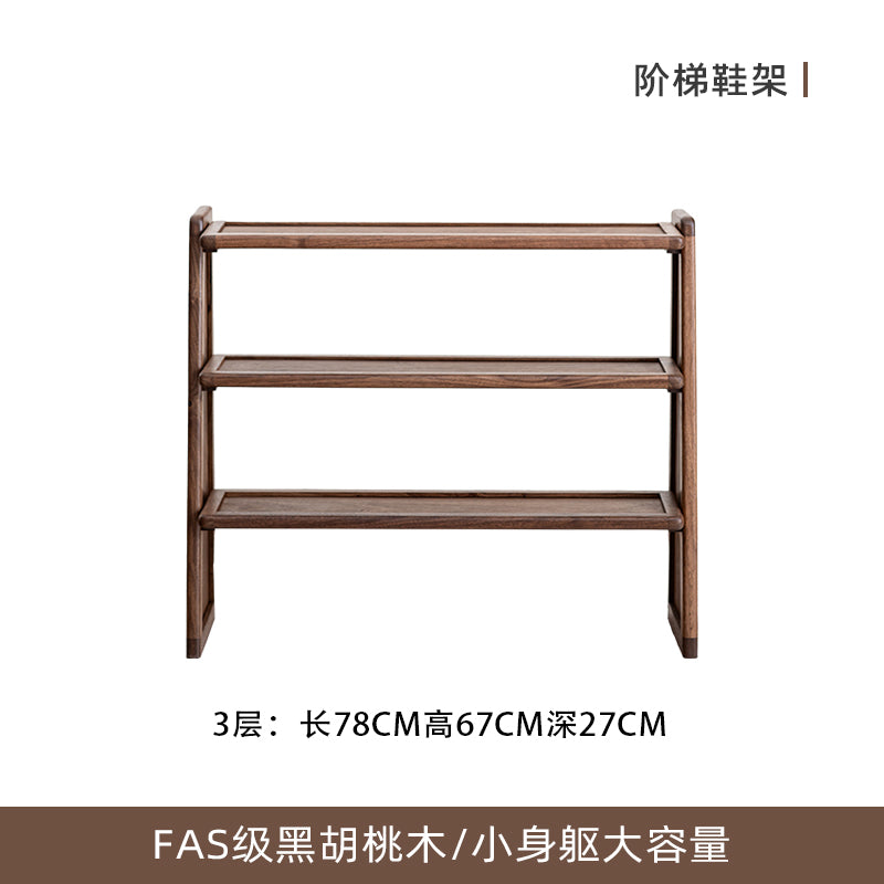 北美黑胡桃木鞋架多层实木置物架家用省空间进门收纳北欧简约鞋柜