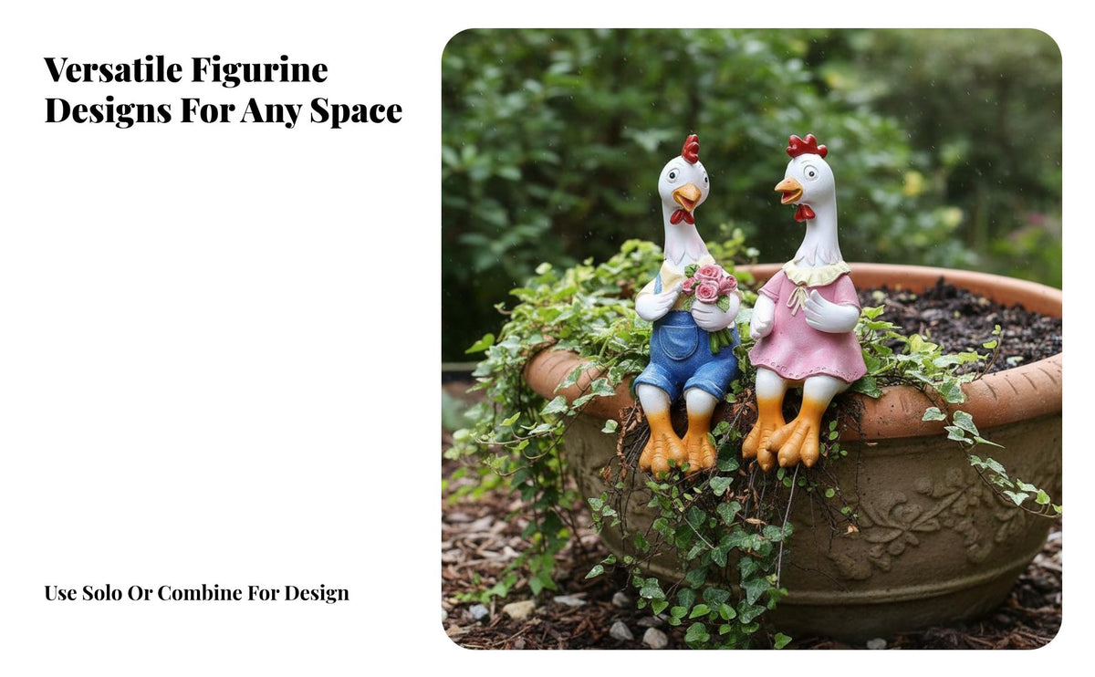 2 Pieces Cartoon Duck Sculpture Cute Resin Edge Sitter Adorable Design Animal Couple Figurine for Couples, Patio, Balcony, Flower Pot