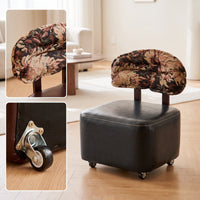 Rolling Stool with Backrest Mobile Low Stool with Wheels Ergonomic Swivel Chair for Bedroom