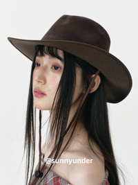 复古麂皮绒牛仔帽爵士顶帽子女春秋冬出游显脸小美式英礼帽潮ins
