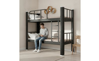 Bunk Bed Frame with Ladder Matte Black Metal Bunk Bed Space-Saving Furniture for Students, Kids, Dormitory, Shared Bedroom, Hostel