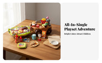 Foldable Culinary Playset Car Transformable Design child's Kitchen Playset Easy Storage Pretend Food Cooking Set for Children, Young Children, Indoor