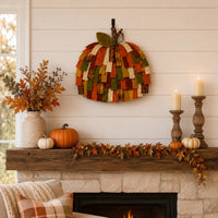 Lighted Patchwork Pumpkin Door Hanging for Fall Thanksgiving