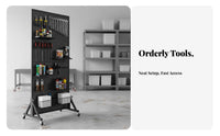 Freestanding Pegboard Organizer Multipurpose Floor Standing Pegboard Multi-Functional Metal Organizer with Wheels for Retailers, Mechanics, Exhibition