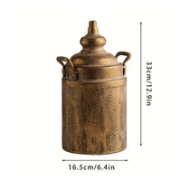 Flower Vase with Lid Textured Metal Urn Vase Ornamental for Mantel, Entryway