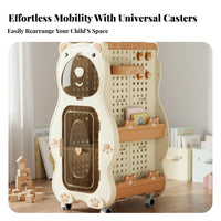 Mobile with Wheels Book and Toy Storage Rack Child-Friendly Design Bear-Shaped Storage Trolley Multi-Layer Compartments children's Bookshelf Large Capacity for Toddlers, Parents, Educators, Playroom, Nursery, Daycare Play Space, Living Room