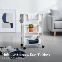 Space-Saving Multi-Tier Rolling Bookshelf with Wheels Multi-Tier Rolling Rack Large Capacity Book Trolley Strong Load-Bearing for Students, Home Office Workers, Teachers, Study Room, Bedroom, Classroom