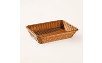 Woven Rectangular Basket Shallow-Profile Shallow Basket Rattan Serving Tray Rustic for Hosts, Bakers, Kitchen Counter, Dining Table, Bakery