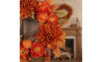 Wreath with Chrysanthemums Artificial Autumn Wreath Layered for Mantel