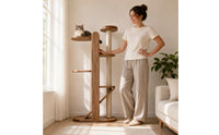 Wooden Cat Climber Climbing Tree Walnut Finish Cat Climbing Towers Structure Diagonal Ramp Pet Accessory